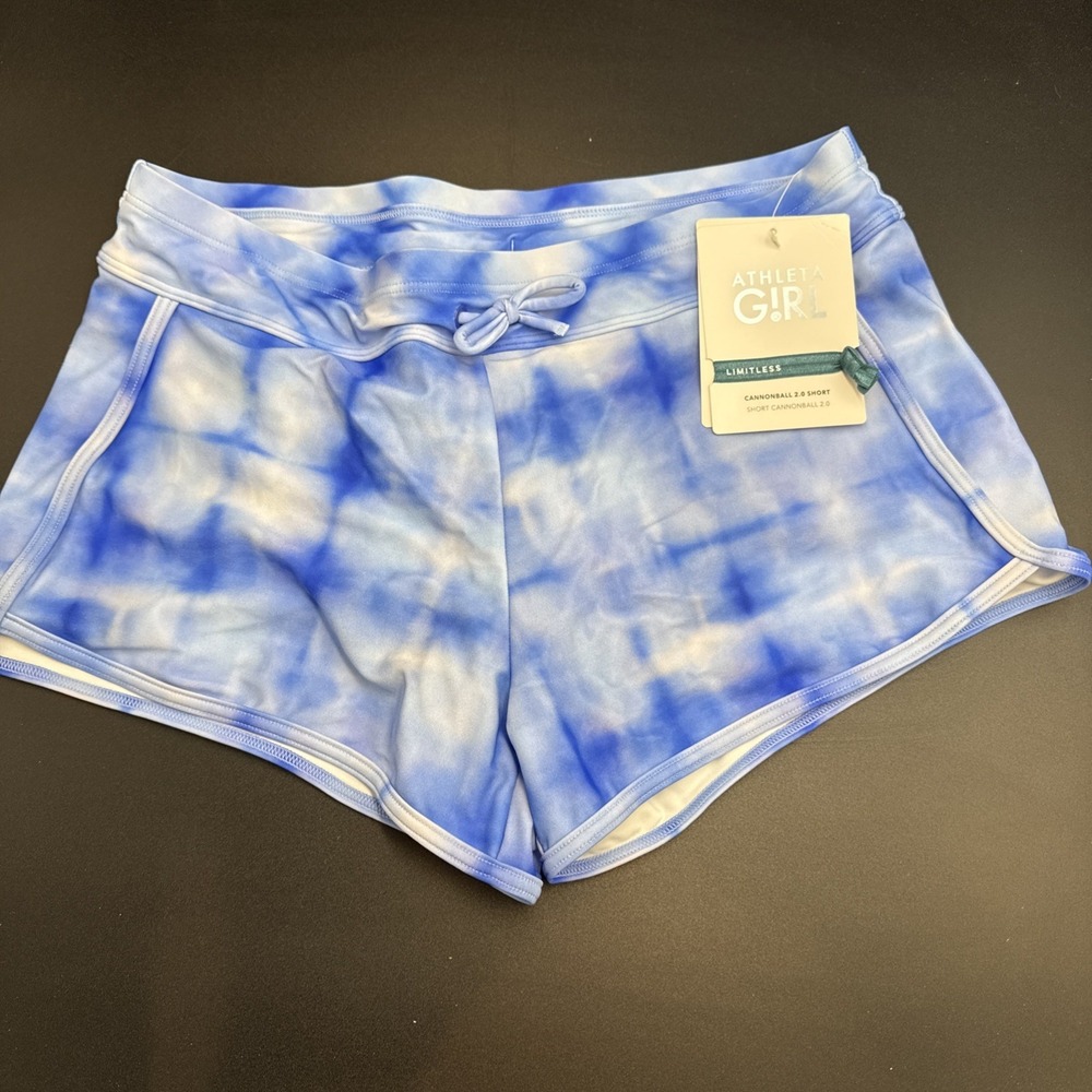 ATHLETA GIRL CANNONBALL 2.0 SWIM SHORT XXL 16 Blue White Tie Dye New With Tags